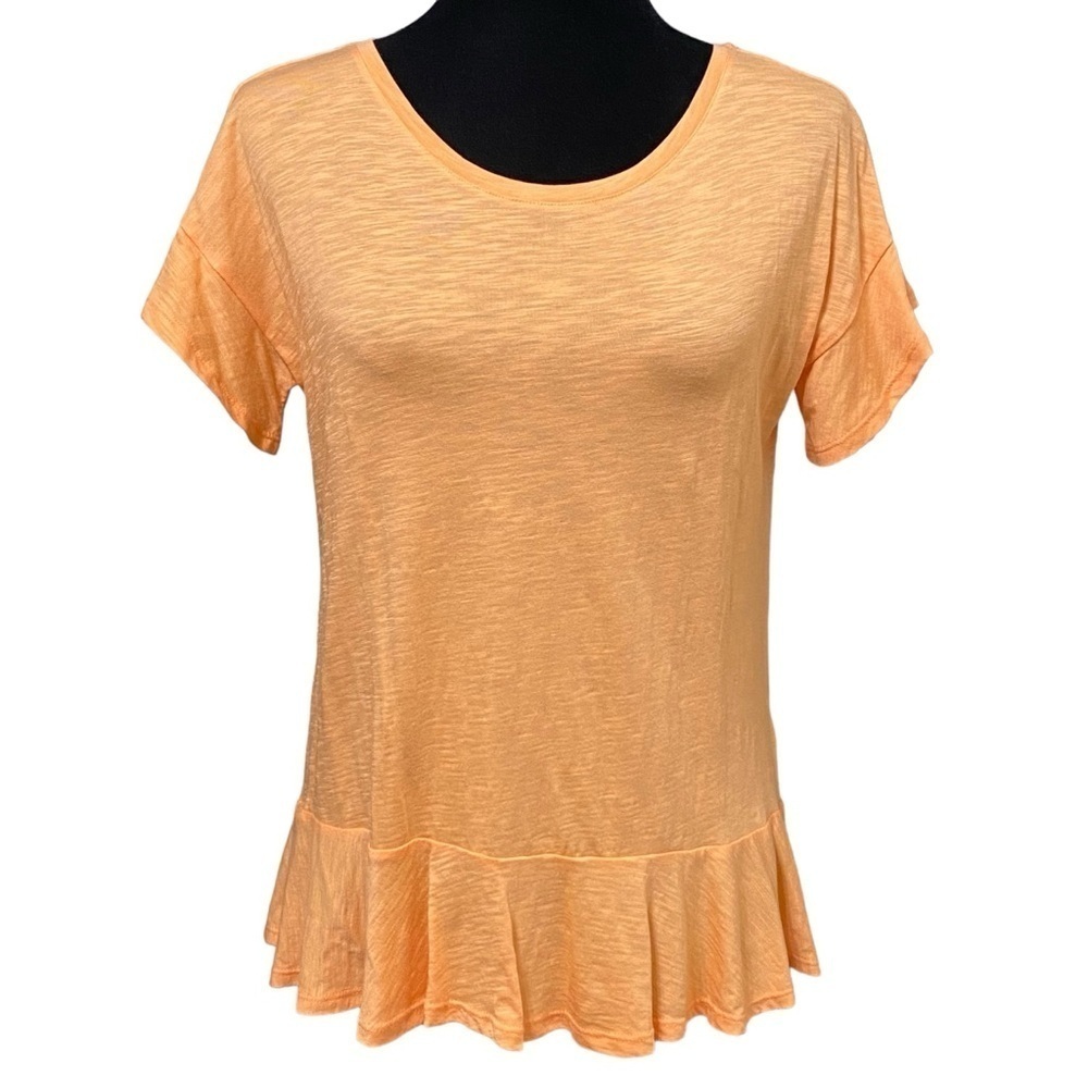 Lands’ End Peach Slub Knit Ruffle Hem Top XS Lightweight Boho Tee Shirt